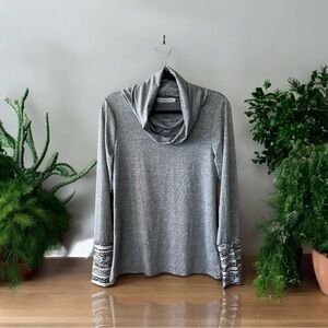 Miss Look Heather Grey Cowl Neck Top w/Aztec Print Cuffs